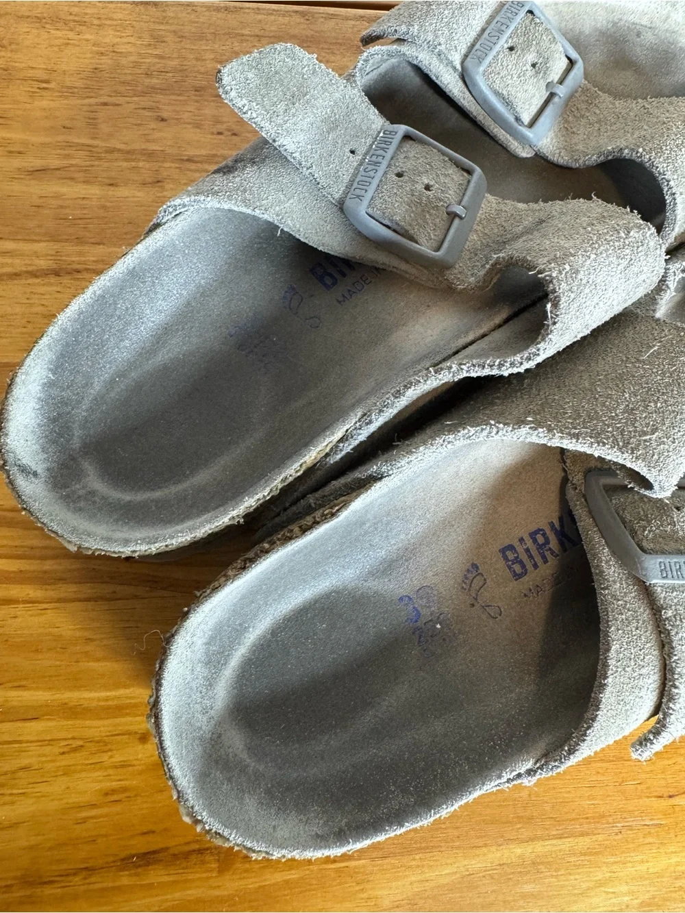 Birkenstock Soft Footbed Arizona Gray Suede Leather Slide Sandals Size 39
